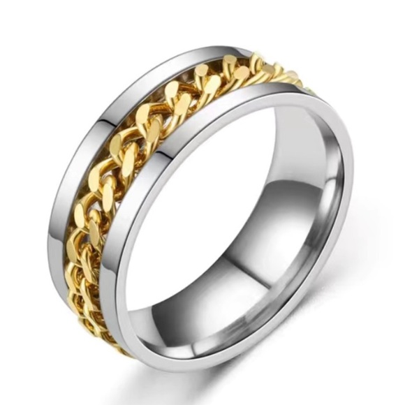 MoonFlowerBtq Other - Silver Gold Chain Anxiety Fidget Spinner Ring